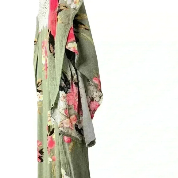 Cato Green Floral Kimono Sleeve V-Neck Rayon Knee Length Shift Dress Size XL - Picture 5 of 9